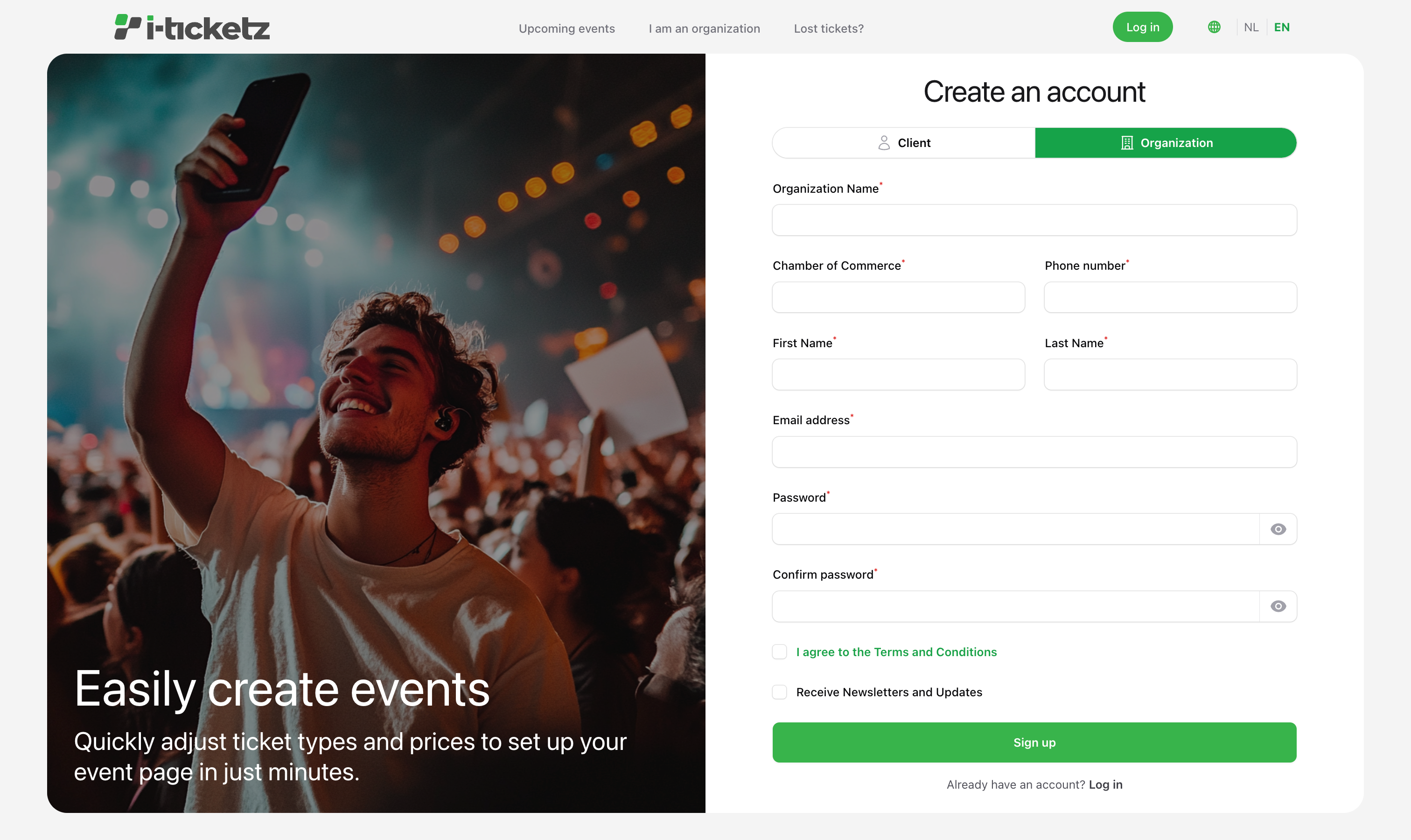 Picture of the register page for organisation